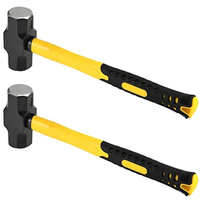 PINGEUI 2 Packs 3 lbs Sledge Hammer, 14 Inch Heavy Duty Drilling Hammer, Carbon Steel Crack Hammer with Shock Absorbent Handle for Construction, Home Improvement, Maintenance by PINGEUI - Used - Like New condition