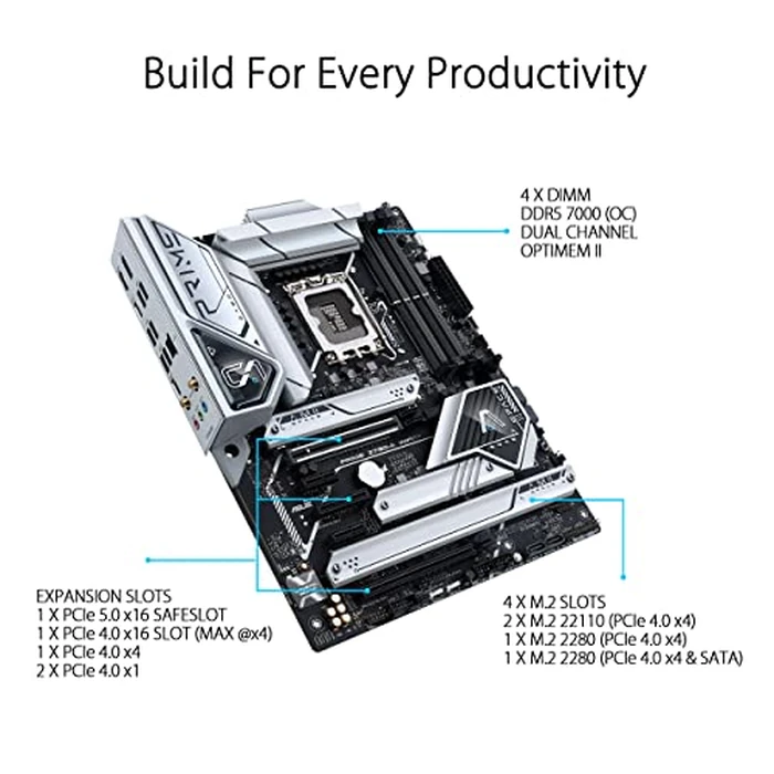 ASUS Prime Z790-A WiFi 6E LGA 1700(Intel 14th,13th&12th) ATX Motherboard (16+1 DrMOS, PCIe 5.0,DDR5,4X M.2 Slots,2.5 Gb LAN,USB 3.2 Gen 2 Front Panel Type-C, Thunderbolt 4/USB4, DP) by ASUS - Image 2