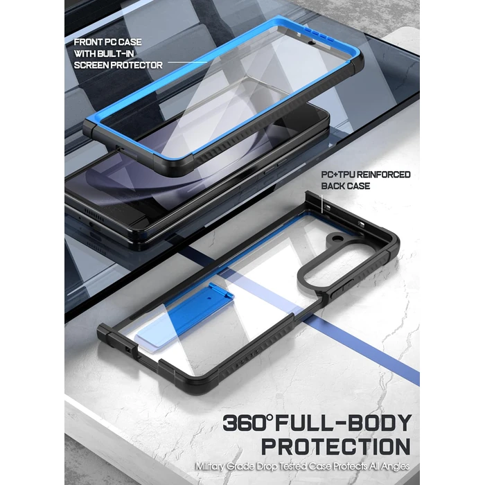 Poetic Guardian Case for Samsung Galaxy Z Fold 5 7.6 Inch,[Kickstand][Mil-Grade Protection] Ultra-Thin Full-Body Hybrid Shockproof Protective Rugged Cover with Built-in Screen Protector, Blue/Clear by Poetic - Image 3