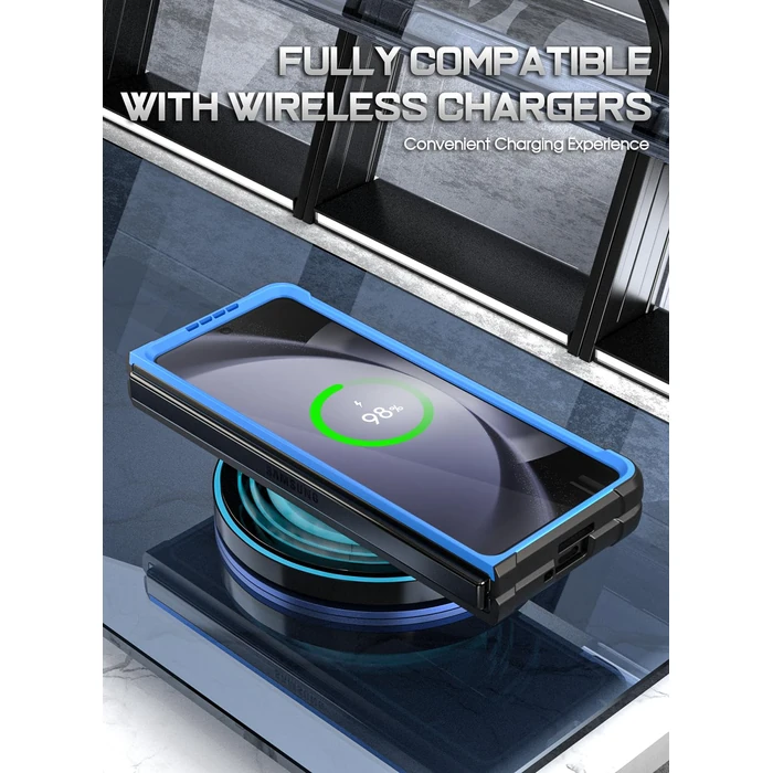 Poetic Guardian Case for Samsung Galaxy Z Fold 5 7.6 Inch,[Kickstand][Mil-Grade Protection] Ultra-Thin Full-Body Hybrid Shockproof Protective Rugged Cover with Built-in Screen Protector, Blue/Clear by Poetic - Image 4