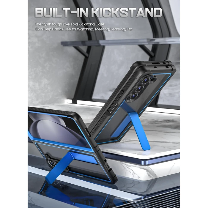 Poetic Guardian Case for Samsung Galaxy Z Fold 5 7.6 Inch,[Kickstand][Mil-Grade Protection] Ultra-Thin Full-Body Hybrid Shockproof Protective Rugged Cover with Built-in Screen Protector, Blue/Clear by Poetic - Image 5