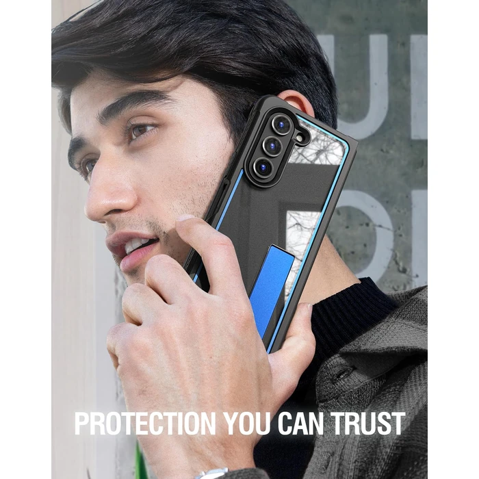 Poetic Guardian Case for Samsung Galaxy Z Fold 5 7.6 Inch,[Kickstand][Mil-Grade Protection] Ultra-Thin Full-Body Hybrid Shockproof Protective Rugged Cover with Built-in Screen Protector, Blue/Clear by Poetic - Image 7