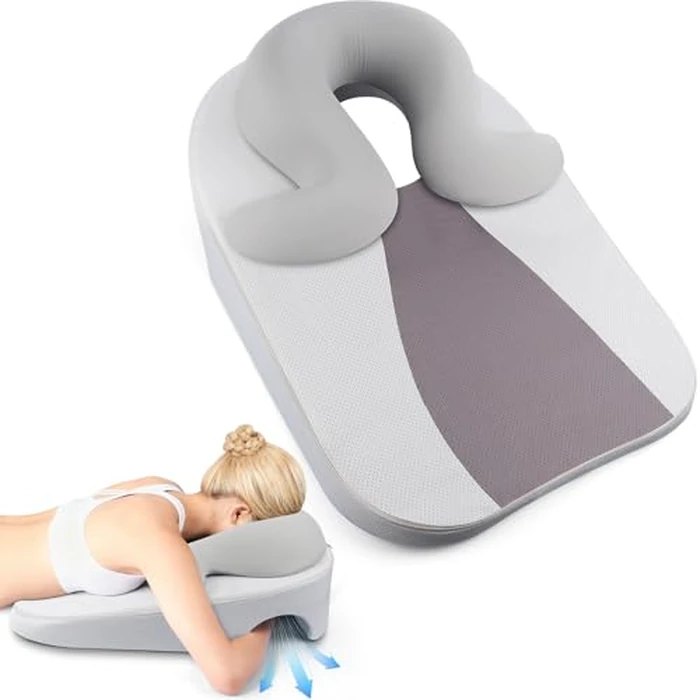 Eye Face Down Pillow Set for Sleeping, BBL, Retinal Surgery Recovery, Soft U-Shaped Memory Foam Stomach Sleeping Prone Pillow with Adjustable Loop for Personalized Comfort, Home Massage Pillows, Grey by ArtyCozy - Used - Very Good condition