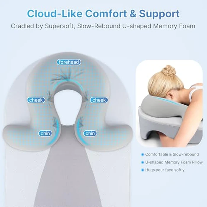 Eye Face Down Pillow Set for Sleeping, BBL, Retinal Surgery Recovery, Soft U-Shaped Memory Foam Stomach Sleeping Prone Pillow with Adjustable Loop for Personalized Comfort, Home Massage Pillows, Grey by ArtyCozy - Image 3