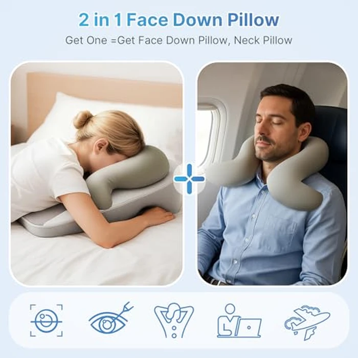 Eye Face Down Pillow Set for Sleeping, BBL, Retinal Surgery Recovery, Soft U-Shaped Memory Foam Stomach Sleeping Prone Pillow with Adjustable Loop for Personalized Comfort, Home Massage Pillows, Grey by ArtyCozy - Image 7