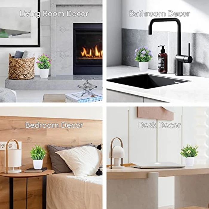 Der Rose 4 Pack Small Fake Plants Mini Artificial Faux Plants Indoor with Flowers Spring Decorations for Home Room Farmhouse Desk House Bathroom Decor by Der Rose - Image 6