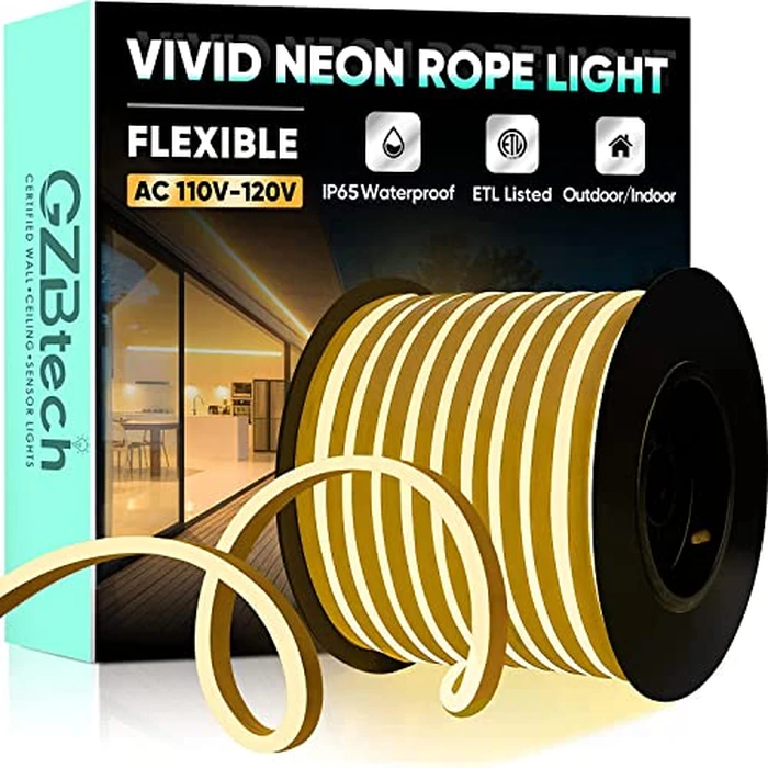 GZBtech Flexible LED Neon Rope Lights 100FT, 110-120V Waterproof Neon Strip Light, 120LEDs/M Cuttable Connectable Neon Lighting for Indoor Outdoor Home Decor/Commercial Use-Warm White 30M, ETL Listed by GZBtech - Image 1