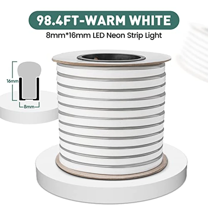 GZBtech Flexible LED Neon Rope Lights 100FT, 110-120V Waterproof Neon Strip Light, 120LEDs/M Cuttable Connectable Neon Lighting for Indoor Outdoor Home Decor/Commercial Use-Warm White 30M, ETL Listed by GZBtech - Image 2