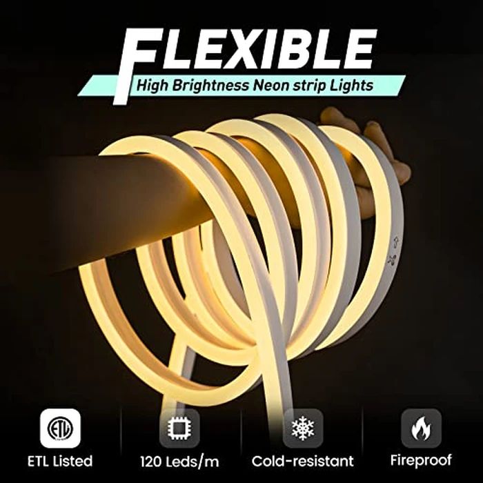 GZBtech Flexible LED Neon Rope Lights 100FT, 110-120V Waterproof Neon Strip Light, 120LEDs/M Cuttable Connectable Neon Lighting for Indoor Outdoor Home Decor/Commercial Use-Warm White 30M, ETL Listed by GZBtech - Image 3