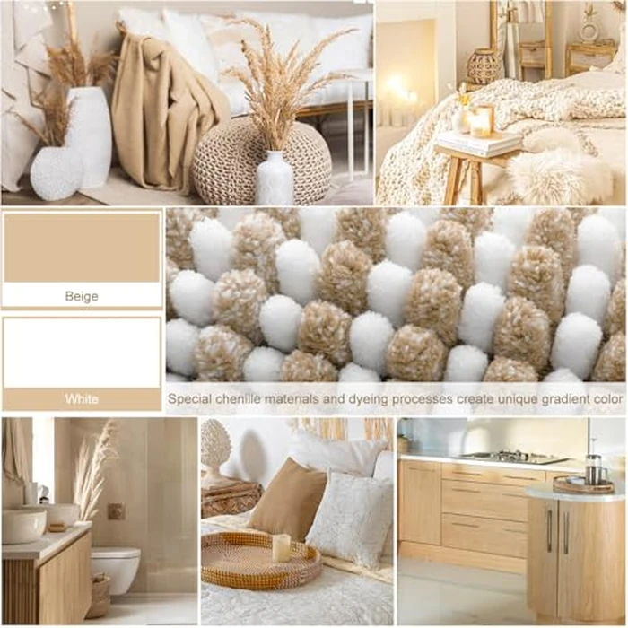 BSICPRO Bathroom Rugs Sets 3 Piece, Toilet Rugs U-Shaped Contour Bath Mat Set, Long Striped Absorbent Non Slip Chenille Shower Mat, Beige by BSICPRO - Image 3