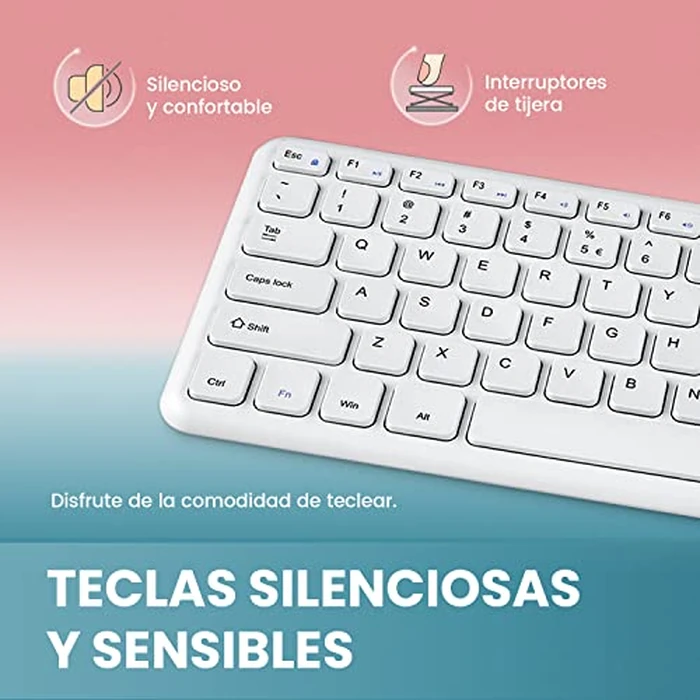 Perixx PERIBOARD-213W Silent USB Scissor Keyboard with Cable - Compact Design with Numeric Keypad - White - Spanish Qwert with Ñ by Perixx - Image 4