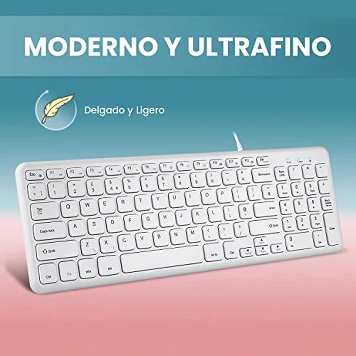 Perixx PERIBOARD-213W Silent USB Scissor Keyboard with Cable - Compact Design with Numeric Keypad - White - Spanish Qwert with Ñ by Perixx - Image 5