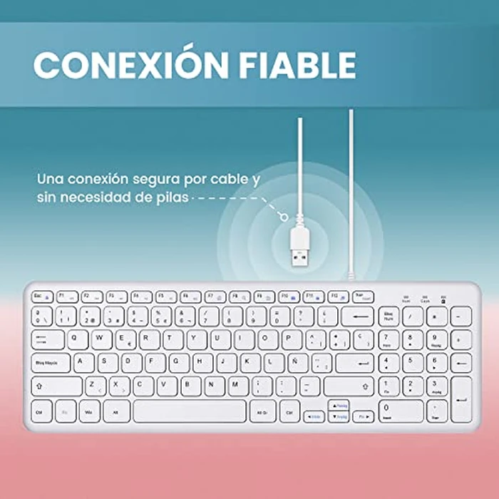 Perixx PERIBOARD-213W Silent USB Scissor Keyboard with Cable - Compact Design with Numeric Keypad - White - Spanish Qwert with Ñ by Perixx - Image 6