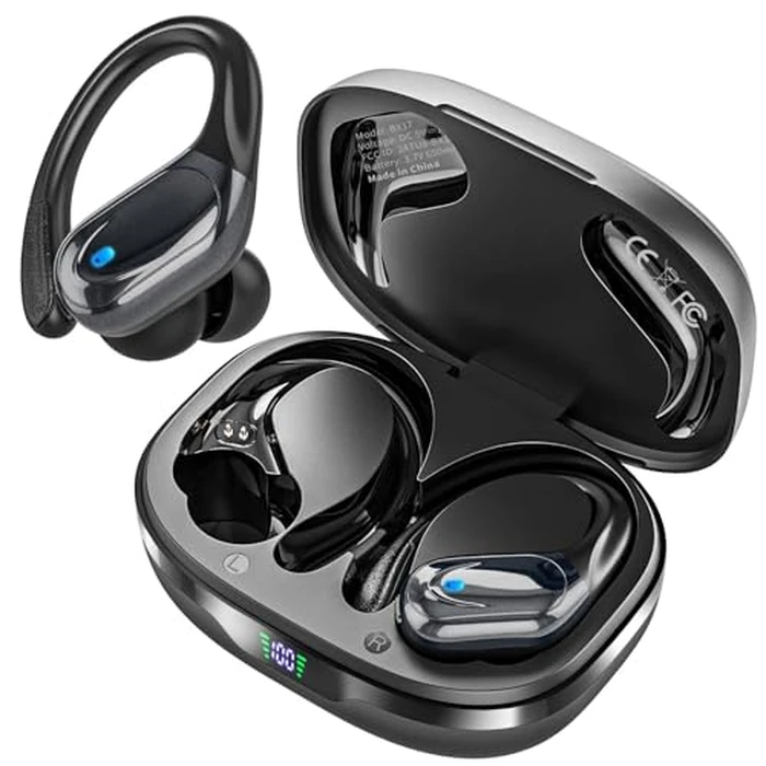 Wireless Earbuds, Sports Bluetooth Headphones, 80Hrs Playtime Ear Buds with LED Power Display, Noise Canceling Headset, IPX7 Waterproof Earphones for Workout/Running Z (Deep Black) by HAOYUYAN - Used - Good condition - CA$180.89