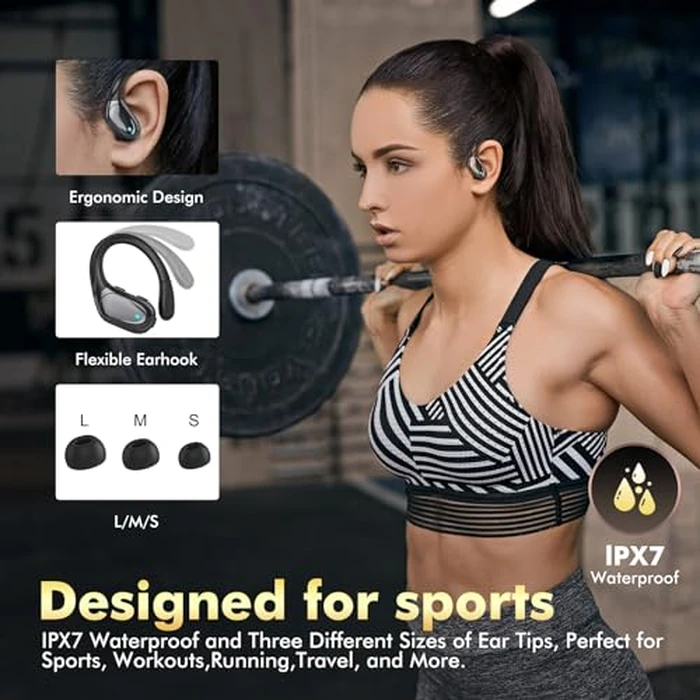 Wireless Earbuds, Sports Bluetooth Headphones, 80Hrs Playtime Ear Buds with LED Power Display, Noise Canceling Headset, IPX7 Waterproof Earphones for Workout/Running Z (Deep Black) by HAOYUYAN - Image 5