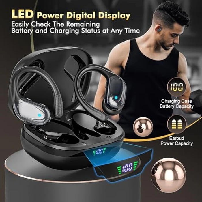 Wireless Earbuds, Sports Bluetooth Headphones, 80Hrs Playtime Ear Buds with LED Power Display, Noise Canceling Headset, IPX7 Waterproof Earphones for Workout/Running Z (Deep Black) by HAOYUYAN - Image 7