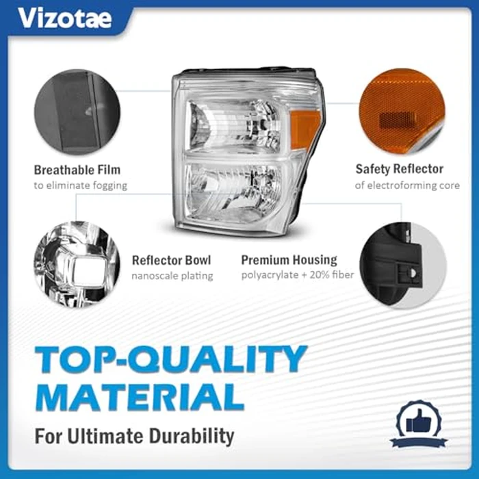 Vizotae Headlights Assembly for 2011-2016 Ford F250 F350 F450 F550 Super Duty Headlamp Replacement, High/Low Beam W/Bulbs, Driver&Passenger Side by Vizotae - Image 5