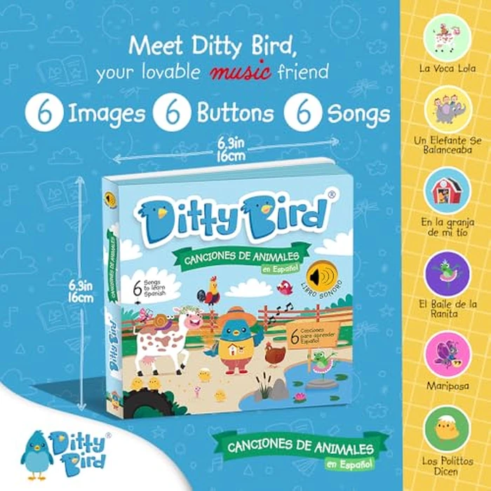 Ditty Bird Spanish Animal Songs Interactive Musical Sound Book for Toddlers 1- 3 Bilingual Libro Sonoro En Español La Vaca Lola by DITTY BIRD - Image 2