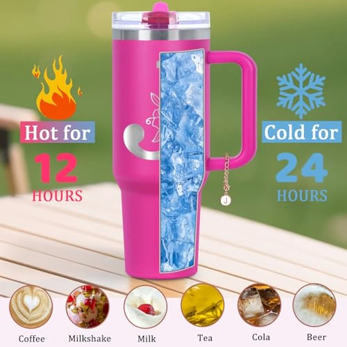 Tswofia Personalized 40 oz Monogrammed Tumbler with Handle & Flip Straw, 100% Leak Proof stainless steel Insulated Tumbler, Customized Initial Funny Gifts for Women Mom Sisters Coworker, J by Tswofia - Image 4