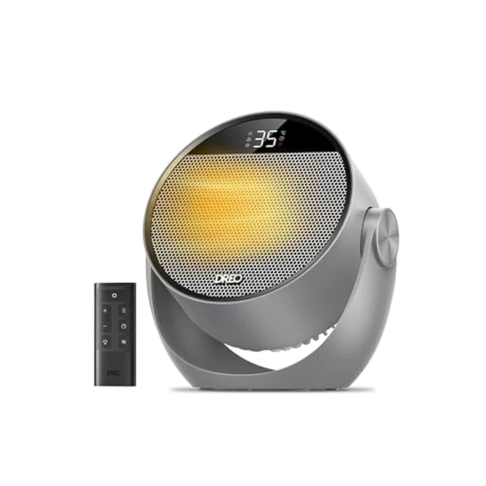 DREO Space Heater 1500W, 60 degrees Adjustable Tilt, 10.5ft/s Portable Electric Heaters for Indoor Use with Thermostat, 8 Safety Protections, 3 Modes, Remote, Quiet Desk Heater for Bedroom, Office, Gray by DREO - Used - Very Good condition