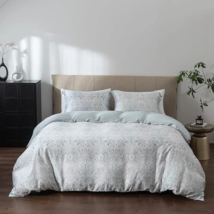 Home Luxe 3-Piece Duvet Cover Set - 300TC Tencel Lyocell, Ultra Soft Cooling Bedding with 2 Pillowcases - Breathable, Sustainable, Luxury Linen (Aqua Damask, King (U.S. Standard)) by HOME LUXE - Used - Very Good condition - CA$61.16
