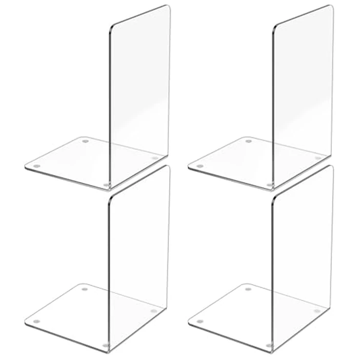 Baoswi 4 Pack Acrylic Bookends, Clear Book Ends for Shelves, Transparent Bookend Organizer, Book Holder Stand Decorative, Book Stoppers for Heavy Duty Books, CD, File by Baoswi - Used - Like New condition