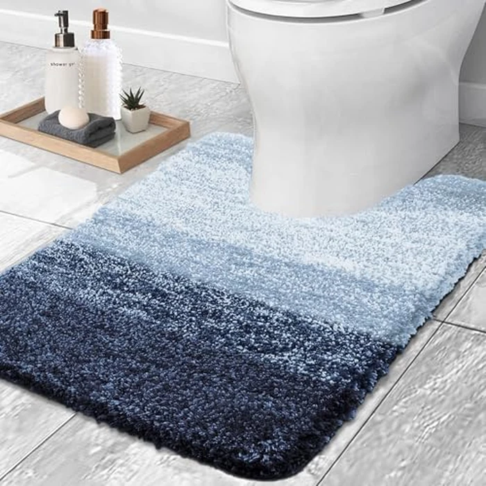 OLANLY Luxury Microfiber Toilet Mat U-Shaped, Extra Soft and Absorbent Bath Mat, Non-Slip Plush Shaggy Bathroom Rug, Machine Wash Dry, Contour Toilet Rugs for Toilet Base, 20x24, Airy Blue by OLANLY - Used - Like New condition - CA$27.49