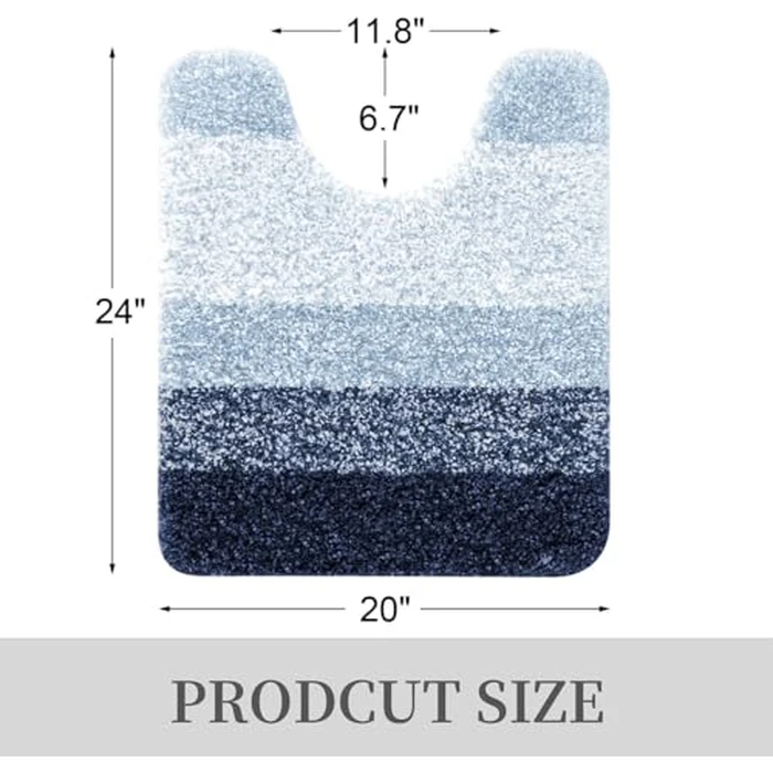 OLANLY Luxury Microfiber Toilet Mat U-Shaped, Extra Soft and Absorbent Bath Mat, Non-Slip Plush Shaggy Bathroom Rug, Machine Wash Dry, Contour Toilet Rugs for Toilet Base, 20x24, Airy Blue by OLANLY - Image 2