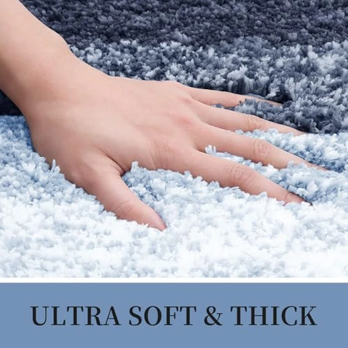 OLANLY Luxury Microfiber Toilet Mat U-Shaped, Extra Soft and Absorbent Bath Mat, Non-Slip Plush Shaggy Bathroom Rug, Machine Wash Dry, Contour Toilet Rugs for Toilet Base, 20x24, Airy Blue by OLANLY - Image 3
