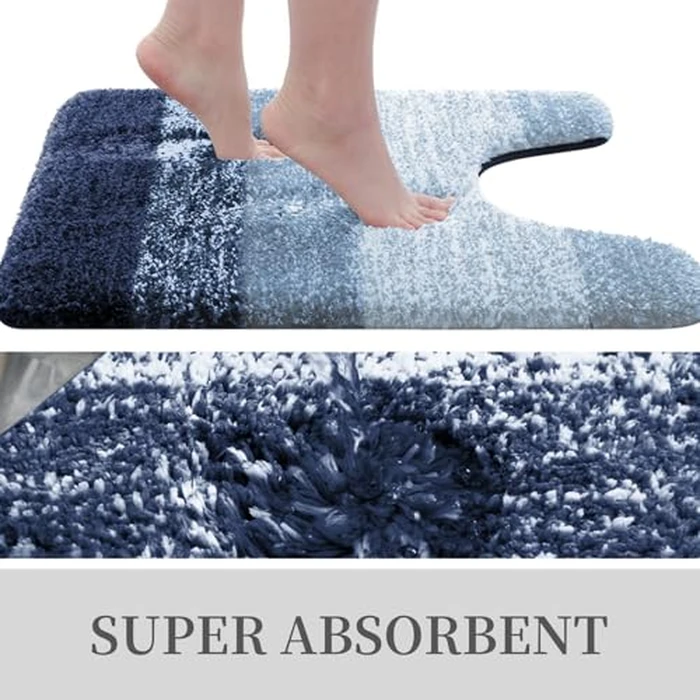 OLANLY Luxury Microfiber Toilet Mat U-Shaped, Extra Soft and Absorbent Bath Mat, Non-Slip Plush Shaggy Bathroom Rug, Machine Wash Dry, Contour Toilet Rugs for Toilet Base, 20x24, Airy Blue by OLANLY - Image 5