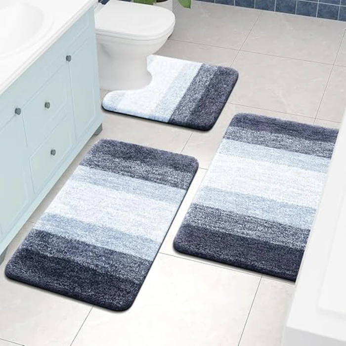 OLANLY Luxury Microfiber Toilet Mat U-Shaped, Extra Soft and Absorbent Bath Mat, Non-Slip Plush Shaggy Bathroom Rug, Machine Wash Dry, Contour Toilet Rugs for Toilet Base, 20x24, Airy Blue by OLANLY - Image 7