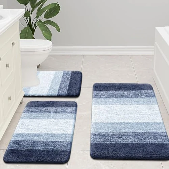 OLANLY Luxury Microfiber Toilet Mat U-Shaped, Extra Soft and Absorbent Bath Mat, Non-Slip Plush Shaggy Bathroom Rug, Machine Wash Dry, Contour Toilet Rugs for Toilet Base, 20x24, Airy Blue by OLANLY - Image 8