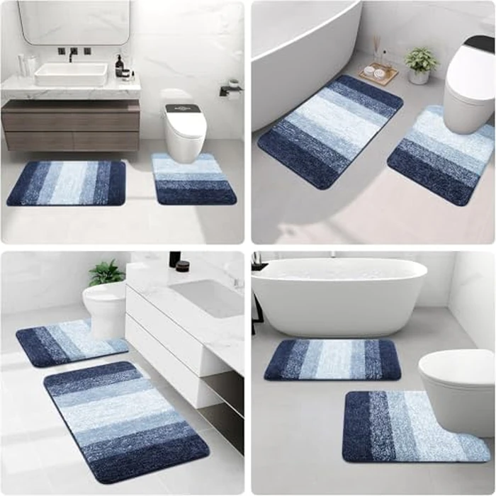 OLANLY Luxury Microfiber Toilet Mat U-Shaped, Extra Soft and Absorbent Bath Mat, Non-Slip Plush Shaggy Bathroom Rug, Machine Wash Dry, Contour Toilet Rugs for Toilet Base, 20x24, Airy Blue by OLANLY - Image 9