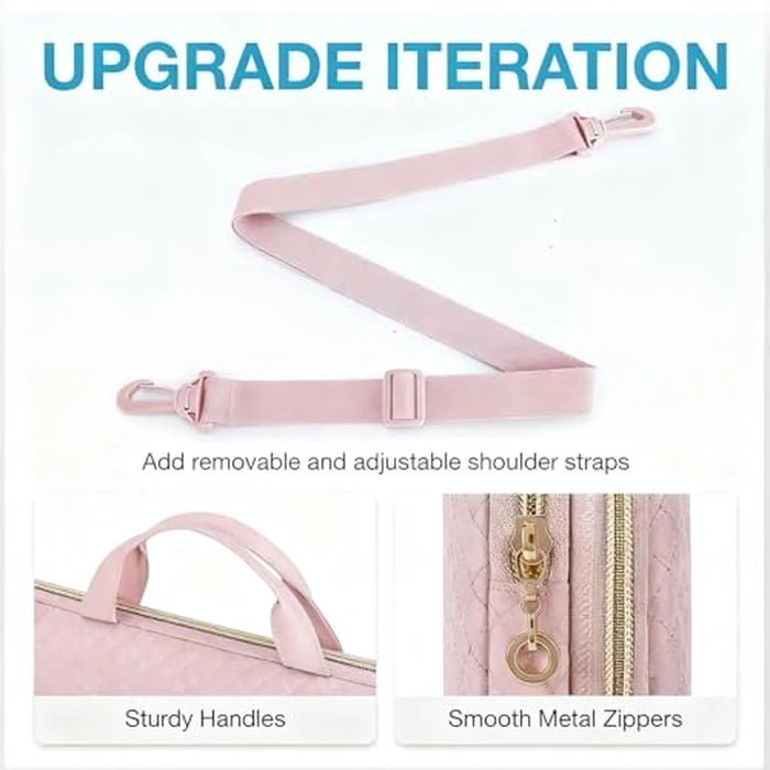 BAGSMART 15.6 Inch Laptop Case Sleeve Compatible with MacBook Pro 16 Inch,15.6 Inch HP,Dell,Acer Aspire,Asus Notebook, Lightweight Laptop Bag for Women with Shoulder Strap,Pocket,Handle, Pink by BAGSMART - Image 3