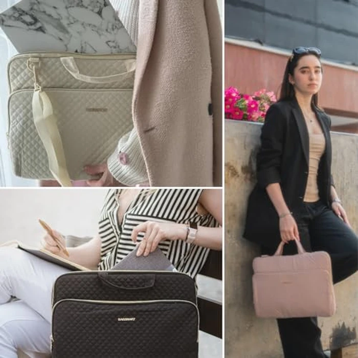 BAGSMART 15.6 Inch Laptop Case Sleeve Compatible with MacBook Pro 16 Inch,15.6 Inch HP,Dell,Acer Aspire,Asus Notebook, Lightweight Laptop Bag for Women with Shoulder Strap,Pocket,Handle, Pink by BAGSMART - Image 6