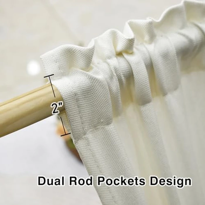 Cream Small Tiers 2 Pack Faux Linen Textured Kitchen Short Small Mini Window Curtains Valance 24 inches Length Privacy Home Decor Classic Cafe Basement Living Room/Bedroom 34W by 24L Rod Pocket by LKTCOBTAC - Image 3