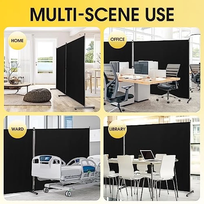 Rantila Indoor 2 Large Panels Room Divider,Portable Office Divider,Convenient Movable,Folding Partition Privacy Screen for Bedroom,Dining Room, Study,142" W x 71" H,Black by RANTILA - Image 6