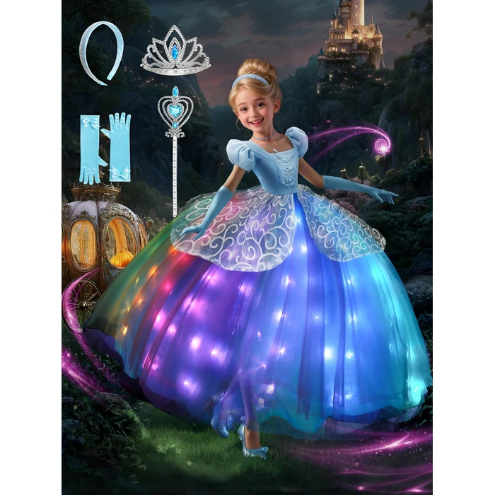 UPORPOR Princess Dress Up Clothes, Princess Costume Syncs with Music, App-Control, RGB Led Light Up Halloween Costume with 4pcs Accessories Gift Set for 3-9 year old girls by UPORPOR - Used - Like New condition