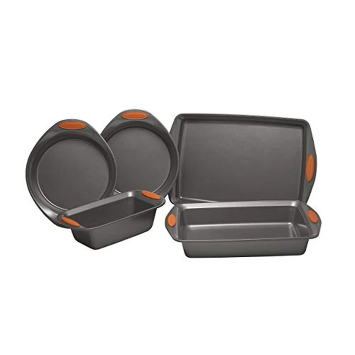 Rachael Ray 55673 Nonstick Bakeware Set with Grips includes Nonstick Bread Pan, Baking Pans and Cake Pans - 5 Piece, Gray with Orange Grips by Rachael Ray - Image 4