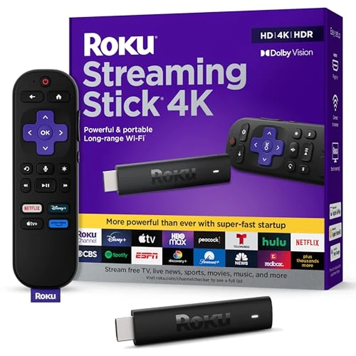 Roku Streaming Stick 4K - HDR & Dolby Vision Roku Streaming Device for TV with Voice Remote & Long-Range Wi-Fi - Free & Live TV by Roku - Image 1