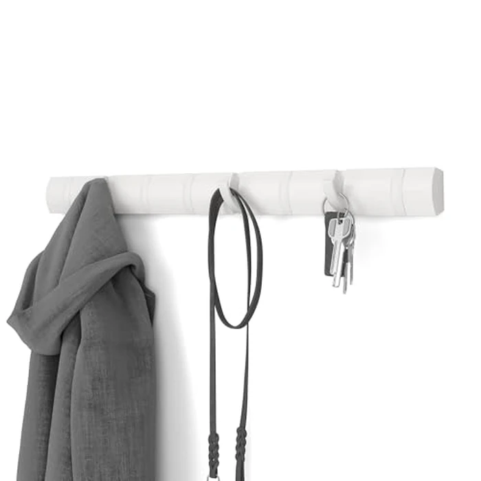 Umbra Flip Wall-Mounted Coat Rack with 8 Hooks - Modern, Space-Saving Storage for Hats, Jackets, Bags, Entryway, Mudroom, Closet, Bathroom, Bedroom - White/White by Umbra - Image 1