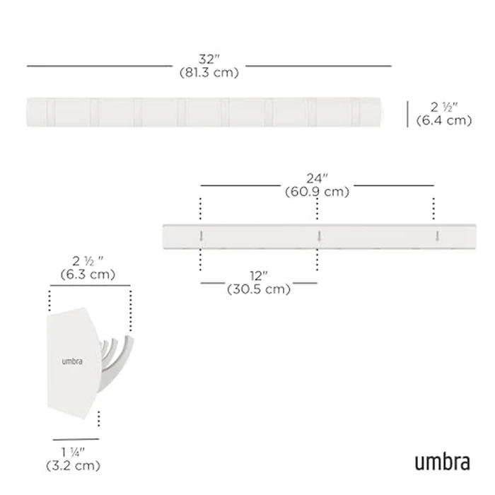 Umbra Flip Wall-Mounted Coat Rack with 8 Hooks - Modern, Space-Saving Storage for Hats, Jackets, Bags, Entryway, Mudroom, Closet, Bathroom, Bedroom - White/White by Umbra - Image 3
