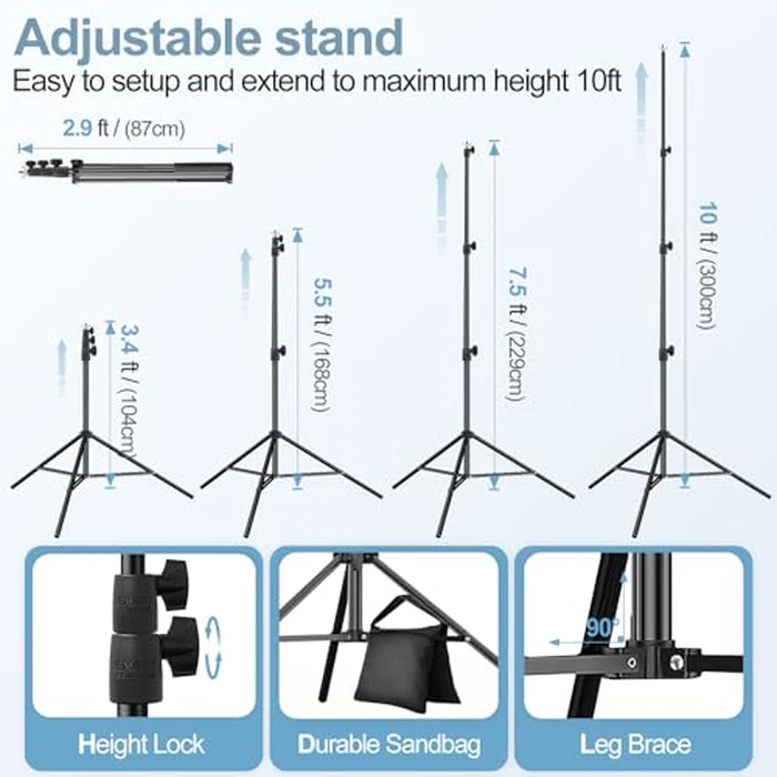 EMART 10x10FT Backdrop Stand, Photo Studio Back Drop Adjustable Stand with 6 Backdrop Clamps,2 Sandbags and Carry Bag,Heavy Duty Background Support System Kit for Photography,Parties,Wedding,Video by EMART - Image 5