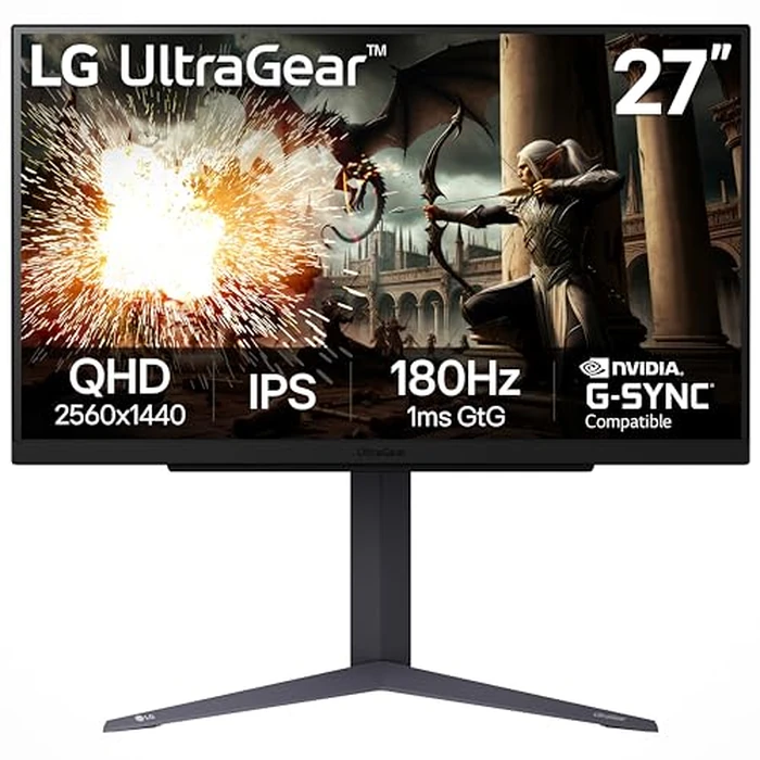 LG 27GS75Q-B 27-inch Ultragear QHD (2560x1440) Gaming Monitor, 180Hz (O/C 200Hz), 1ms, IPS, NVIDIA G-SYNC Compatible, AMD FreeSync, HDR10, Tilt/Height/Pivot Stand, HDMI, DisplayPort, Black by LG - Used - Very Good condition - US$169.20