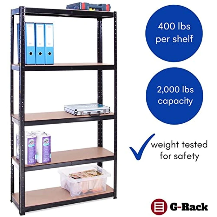 G-Rack 5 Tier Garage Shelving Units: 71 x 35 x 18-Inch - Heavy-Duty Storage Shelves - 1 Bay (400lbs Per Shelf) 2000 lbs Capacity for Workshop, Shed, Office - Adjustable & Free-Standing Utility - Black by G-Rack - Image 3