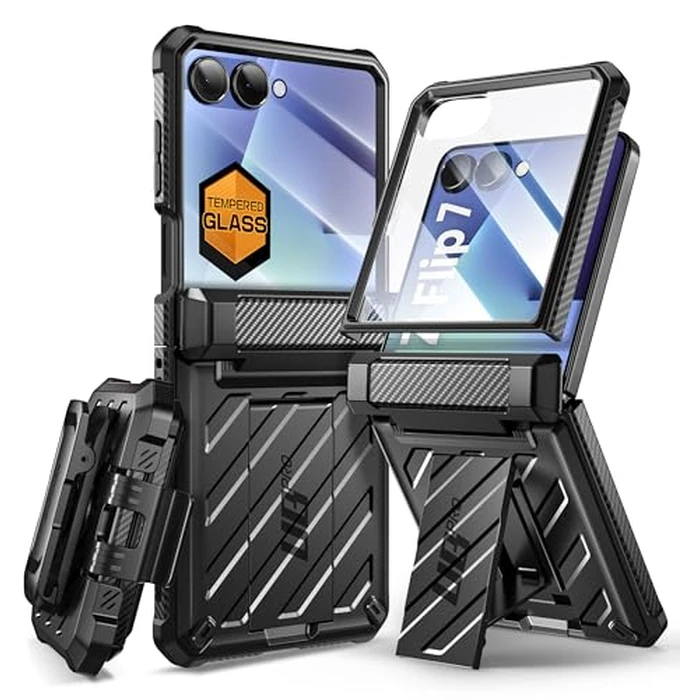 SUPCASE for Samsung Galaxy Z Flip 7 Case with Built-in Stand & Belt-Clip (Unicorn Beetle Pro), [Hinge Protection] [Front Tempered Glass Screen Protector] Full Body Military-Grade Phone Cover, Black by SUPCASE - Used - Like New condition - US$37.81