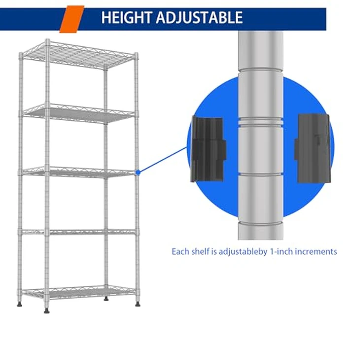 REGILLER 5-Wire Shelving Metal Storage Rack Adjustable Shelves,Standing Storage Shelf Units for Laundry Bathroom Kitchen Pantry Closet(Silver,11.8" D x 21.2" W x 53.5" H) by REGILLER - Image 7