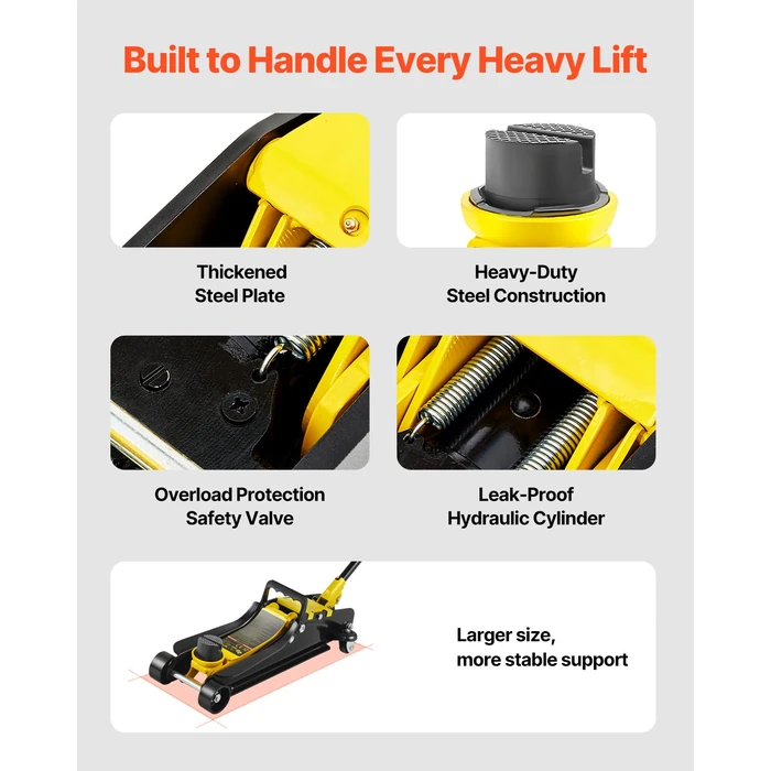 VEVOR 2.5 Ton Low Profile, Heavy-Duty Steel Racing Floor Jack with Single Piston Lift Pump, Lifting Range 3.35"-14.96" by VEVOR - Image 4