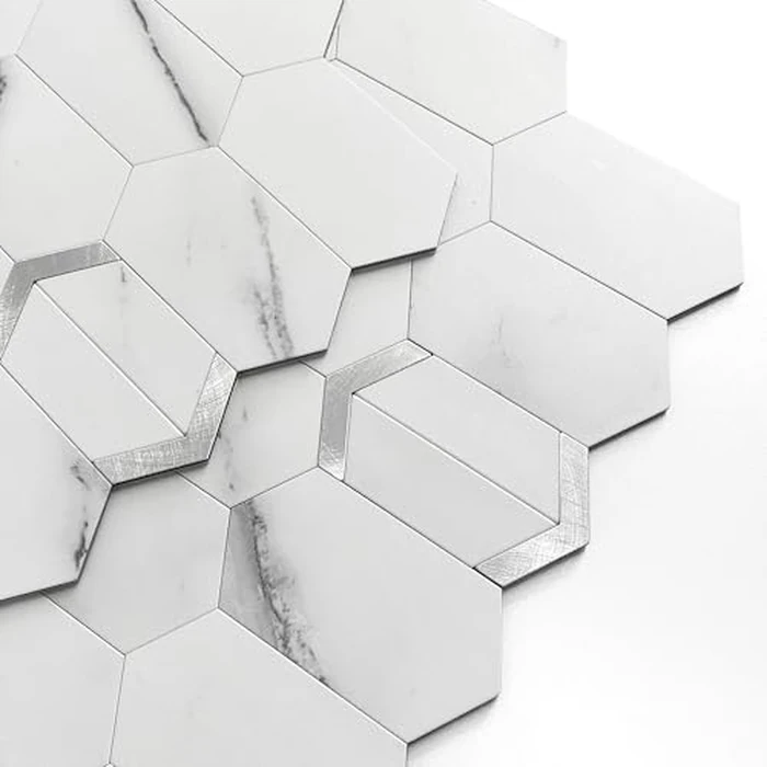 M MOFIT Peel and Stick Tile for Kitchen Backsplash Matte Finish,Peel and Stick Bathroom Marble 3D Wall Panels Honeycomb Tiles for Rvs Waterproof(10sheets,White Silver) by M MOFIT - Image 1