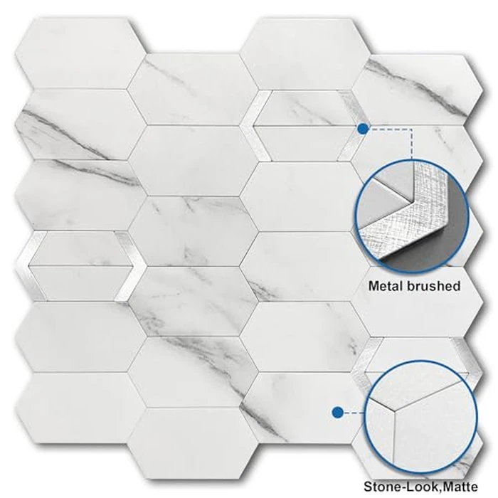 M MOFIT Peel and Stick Tile for Kitchen Backsplash Matte Finish,Peel and Stick Bathroom Marble 3D Wall Panels Honeycomb Tiles for Rvs Waterproof(10sheets,White Silver) by M MOFIT - Image 2